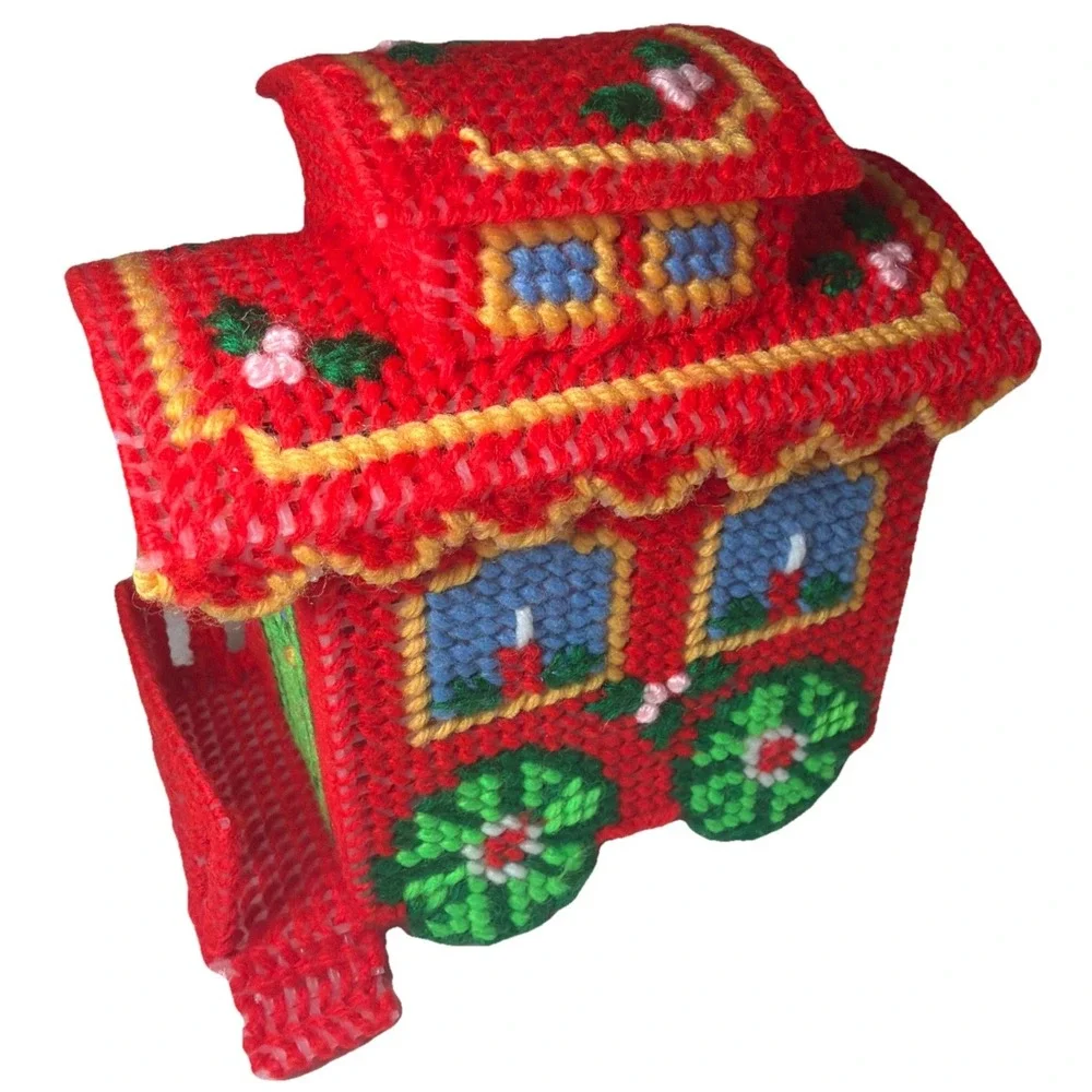 Handmade Needlepoint Christmas Train Plastic Canvas